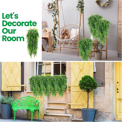 Geosar 48 Pcs Artificial Hanging Plants 32 Inch Hanging Boston Ferns Plastic Fake Plants for Wall Room Garden Wedding Garland Indoor Outdoor Decoration, No Basket