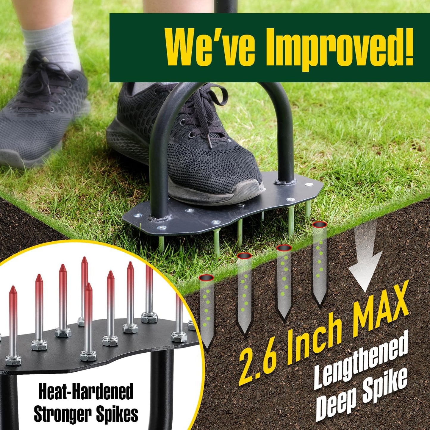 Jardineer Lawn Aerator Spike Tool, Updated 36" Metal Grass Aerator with Longer Spikes, Pre-Assembled Manual Yard Aerator for Lawn Aeration, Soil Aerating