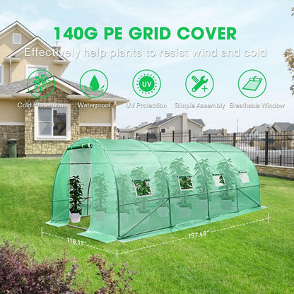 VIVOSUN 13x10x7 Ft. Large Walk in Greenhouse, Greenhouse Tunnel, Garden Plant Hot House with Green PE Cover, Roll-up Zipper Door and Window for Outdoor