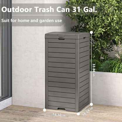 31 Gallon Kitchen Waste Bin with Lid and Drip Tray for Easy Cleaning-Perfect，Resin Outdoor Trash Can for 33-40 Gal Trash Bag, Outdoor Trash Can for Patio,Black Kitchens, and Outdoor Entertaining