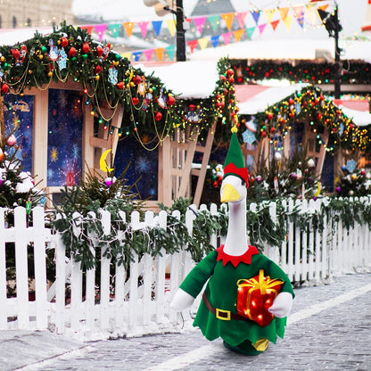 Christmas Toy Soldier Style Porch Goose Outfits,2 Pcs/Set Goose Clothes with Pointed Hat and Gift Box Fits 23" Lawn Goose Statue,Green Christmas Outdoor Goose Costume,Yard Patio Garden Xmas Decor