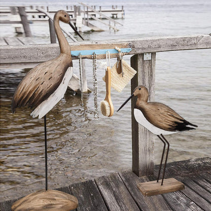 Morning View Wooden Sea Birds Decor Wood Seagull Statue Bird Figurines Seabird Statue Standing Seagulls Decorations Coastal Sculpture Nautical Beach Ocean Home Table Garden Yard Lawn Outdoor 11.5 Inch