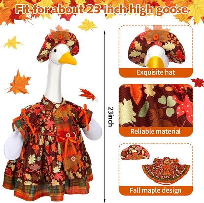 Suzile Autumn Goose Outfit Fall Maple Dresses Clothes for 23" High Cement or Plastic Porch Goose Costume for Yard Lawn Outdoor Garden Patio Statue Thanksgiving Party Xmas Holiday Decor