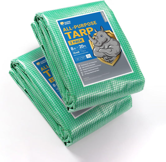 GUARD SHIELD Clear Green Tarp Heavy Duty 8x20 Feet Waterproof for Greenhouse Outdoor Garden Poly Cover UV Resistant 3x3 Weave 10mil (2-Pack)