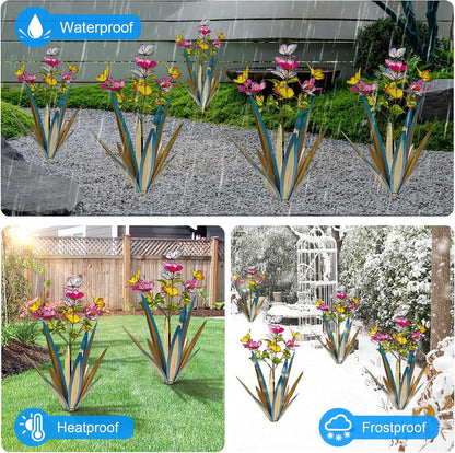 TOMBABY Garden Outdoor Butterfly Enlarge Thickened Wind Resistant Metal Agave Garden Art Metal Plant Country Sculpture Statue Decorations Ornaments Artificial Waterproof Butterflies (Blue 3pcs)