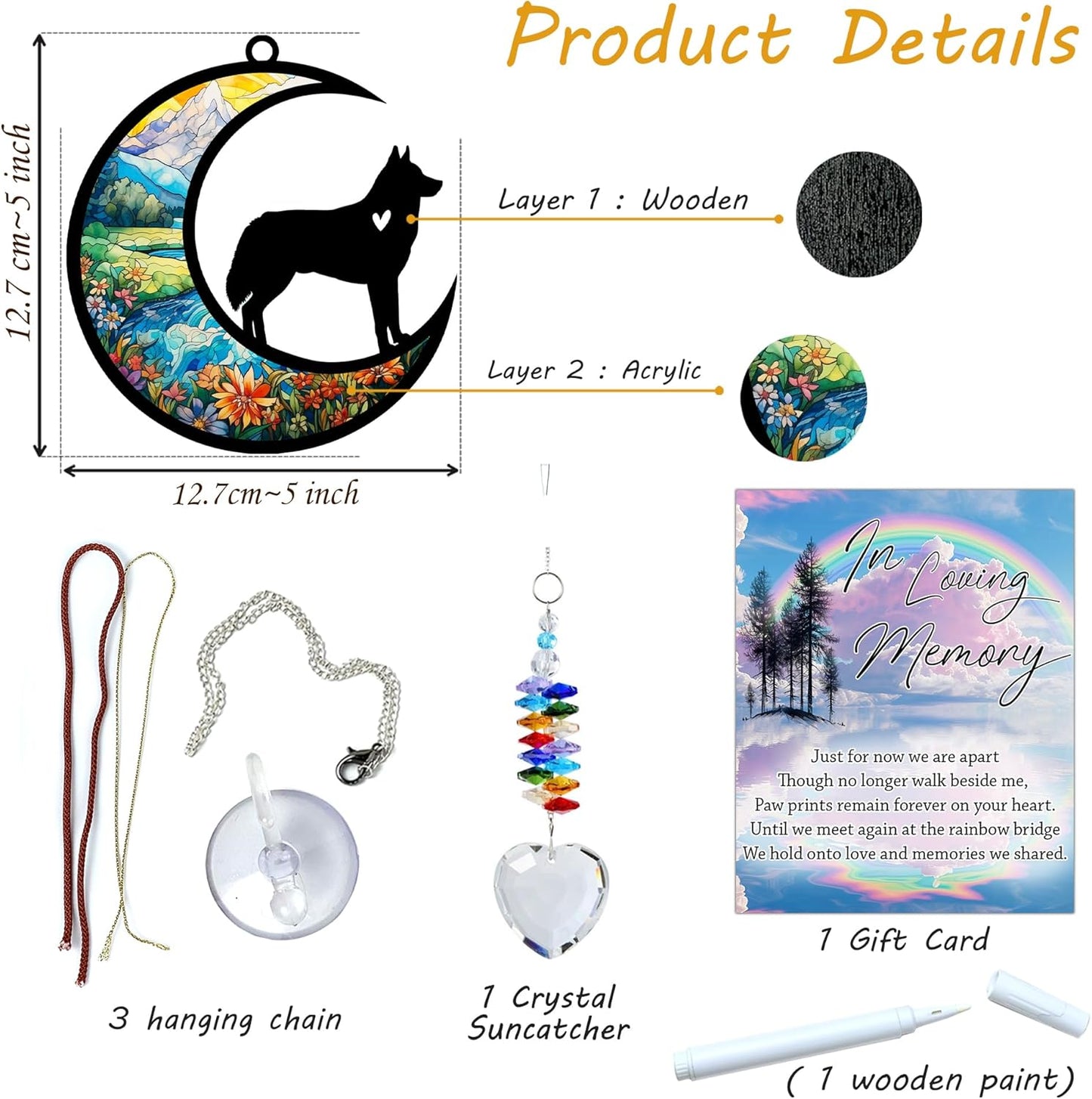 Husky Suncatcher, Personalized Pet Loss Gift with Name & Date, Heart-Shaped Crystal Sun Catcher, Dog Remembrance Sympathy Rainbow Maker for Window & Garden