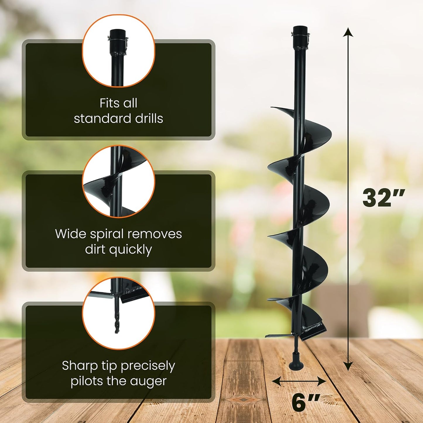 Auger Post Hole Digger 6" Wide 32" Deep - Earth Auger - Trench Digger - Hole Digger for Fence Posts - Post Digger - Hole Digger Tool - Electric Post Hole Digger Handles - Hand Auger Post Hole Digger