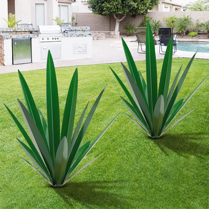 TOMBABY Large Leaf Thickened Metal Agave Plant Outdoor Decoration Desert Courtyard Art Plant Garden Decoration Outdoor Metal Art Floral Gift (2, Green)