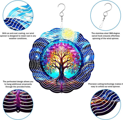 Tree of Life Wind Spinner, 3D Hanging Stainless Steel Garden Spinner, Wind Spinner Hanging for Outdoor & Indoor Décor, Unique Gifts for Yard Garden Decoration or Patio Décor (Tree of Life)