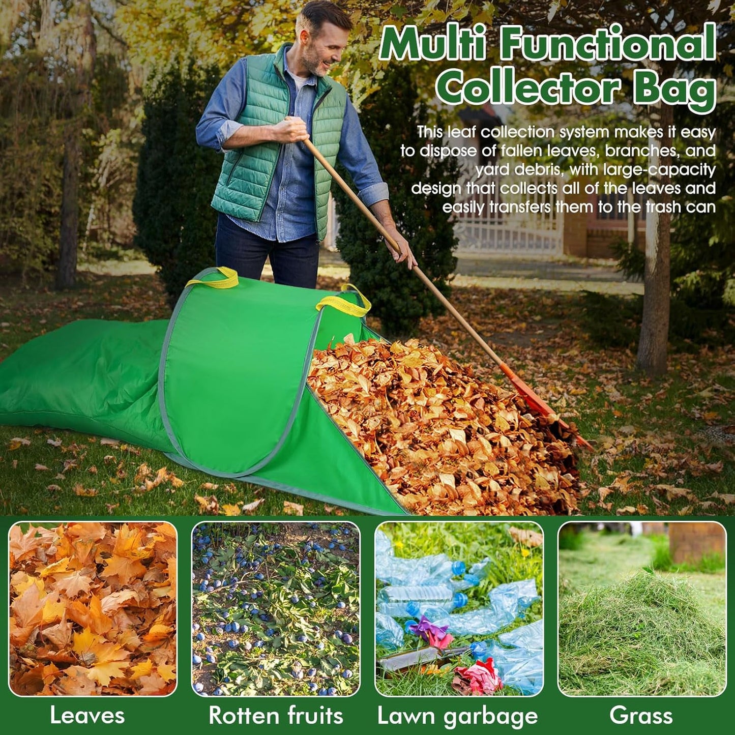 Leaf Collector with Extension Lawn Bags,Portable Pop Up Leaf Bag,Thickened Leafs Scoops,Reusable Yard Garden Bags for Leaves and Trash (1 Pack)