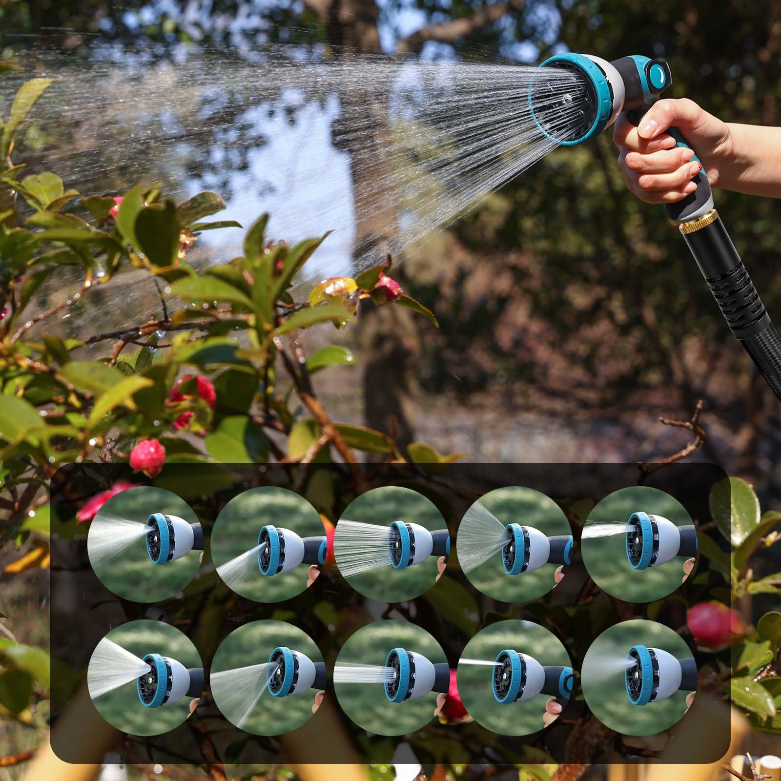 VERDOW Garden Hose 50 ft, Non-Expandable Lightweight Water Hose, 360° Swivel Fittings, 10-Pattern