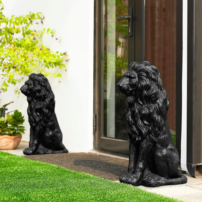 Glitzhome Guardian Sitting Lion Garden Statue MGO Outdoor Decoration, 27.75" H, Black