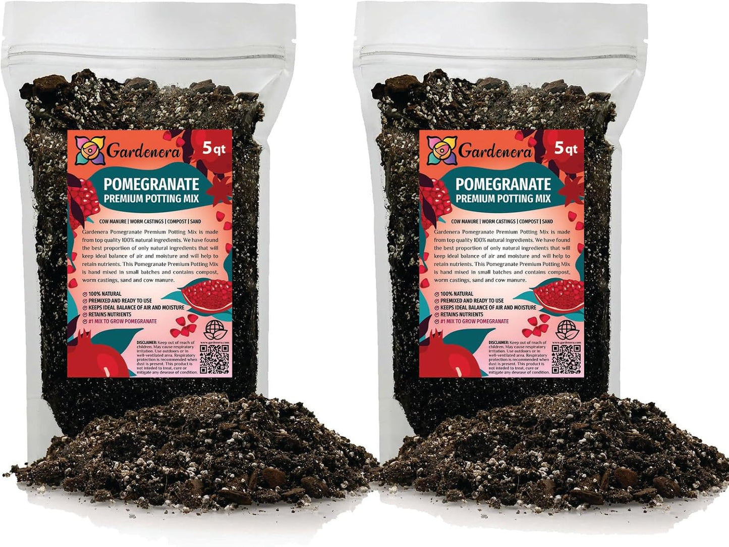 Gardenera Premium Pomegranate Potting Soil Mix - Ideal Nutrient Blend for Growing Robust, Flavorful, and Bountiful Pomegranate Trees - 1 Quart