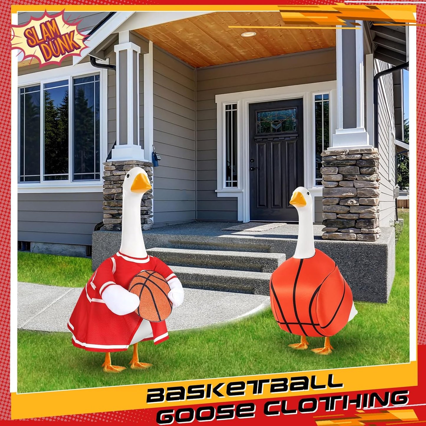 Abbylike 2 Set Basketball Goose Outfit Basketball Costume Lawn Porch Game Day Clothes for 23" Goose Outdoor Patio Yard Lawn Art Celebrations Decor