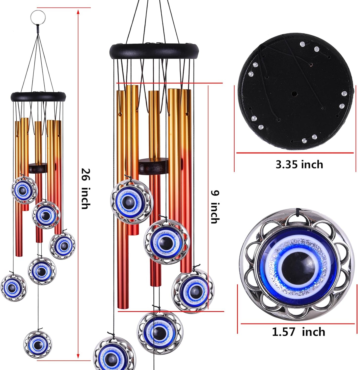 Blue Evil Eyes Amulet Wind Chimes Outdoor Hanging Decor, Evil Eye Wind Bells, Mobile Evil Eye Blessing Windcatcher, Blue Evil Eye Wind Chimes for Home, Gift for Mom, Balcony, Patio, Garden Decoration