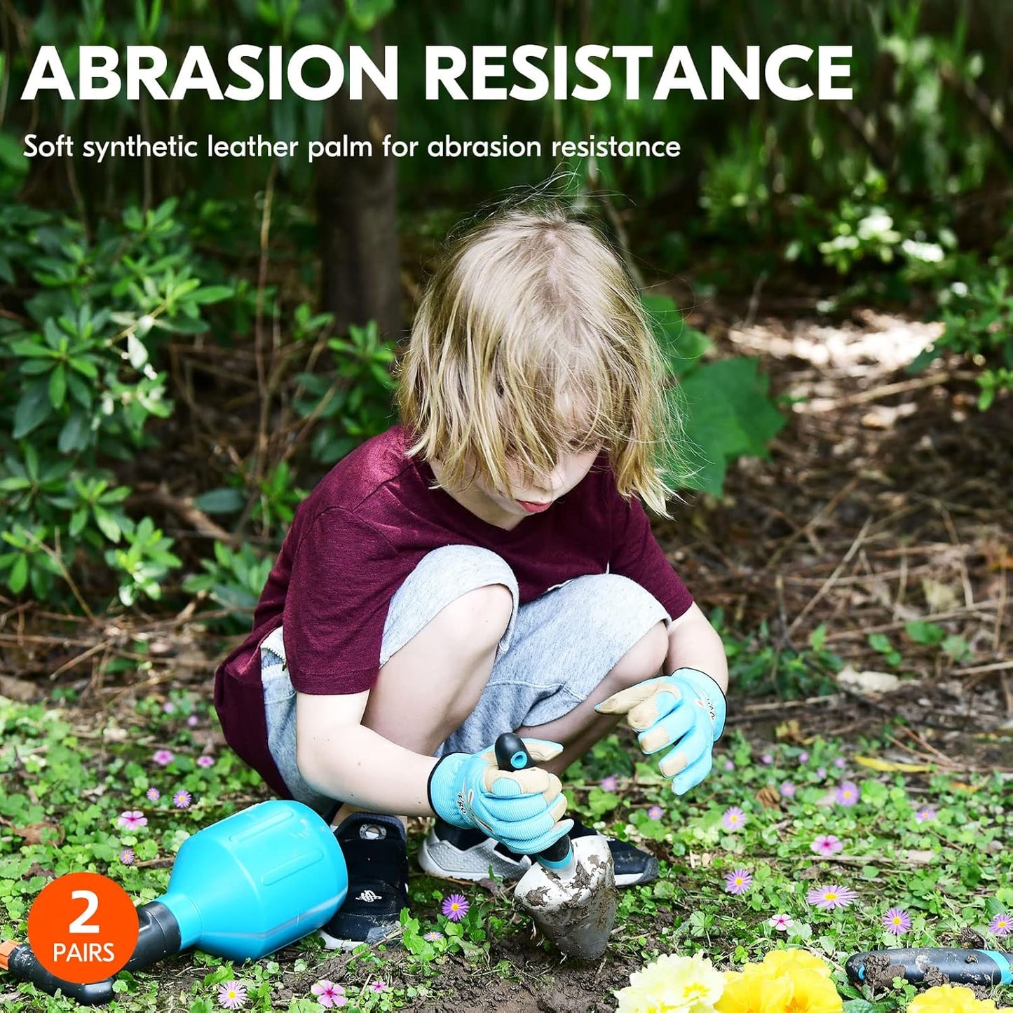 Vgo... 2-Pairs Age 4-5 Kids Gardening Gloves,Children Yard Work Gloves,Soft Safety Outdoor Playing Gloves (Size S,Blue&Purple Rabbit, KID-SL7362)