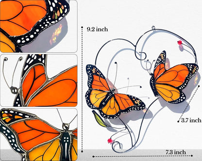 Monarch Butterfly (1 Pair) Stained Glass Suncatcher for Mom, Grandma, Women - Real Glass Window Hanging Ornament - Handmade Butterflies Home Decor (Gifts Ready Packaging)