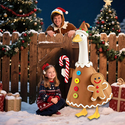 Christmas Gingerbread Porch Goose Outfit for Large 23" High Cement or Plastic Goose Statue, Yard Goose Cloths Decor for Outdoor Lawn Gaden Patio