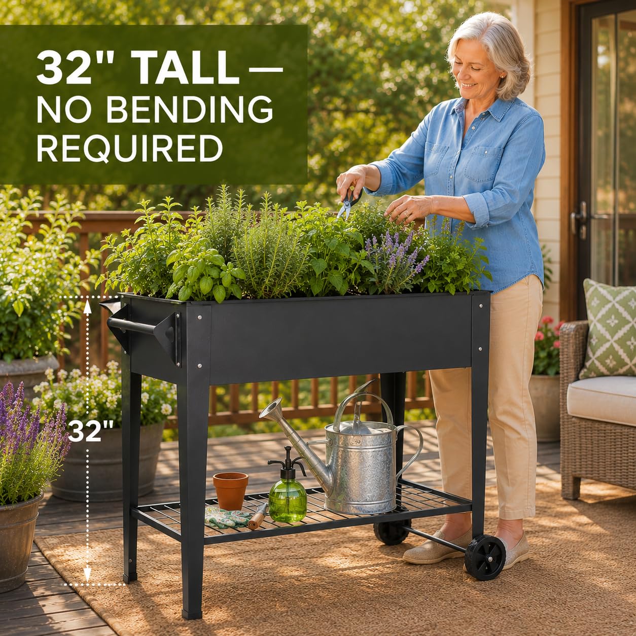 LEETOLLA Elevate 32" Raised Garden Bed with Wheels