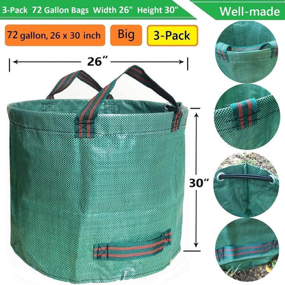 Professional 3-Pack 72 Gallons Yard Lawn Garden Bags (D26, H30 inches) with Coated Garden Gloves,Reusable Leaf Waste Bags,Patio Bags,Laundry Container,Gardening Trimmings Bag with 4 Handles