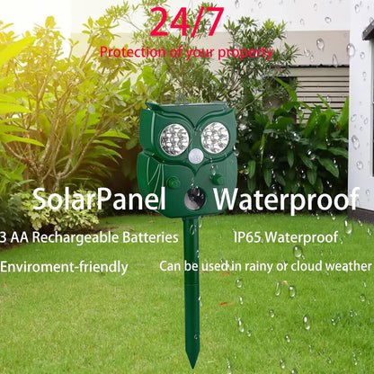 Solar Ultrasonic Animal Repellent Outdoor, 1Pack Repel Cats Dogs Squirrel Deer Fox Raccoon Rabbit Mole Coyote Deterrent, Waterproof with Motion Detector &LED Flash Lights for Yard Farm Garden