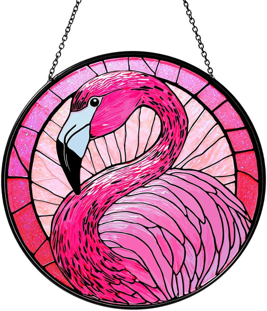 Flamingo Sun Catcher Stained Glass Bird Light Window Hanging Gifts for Women Wall Decor Handmade