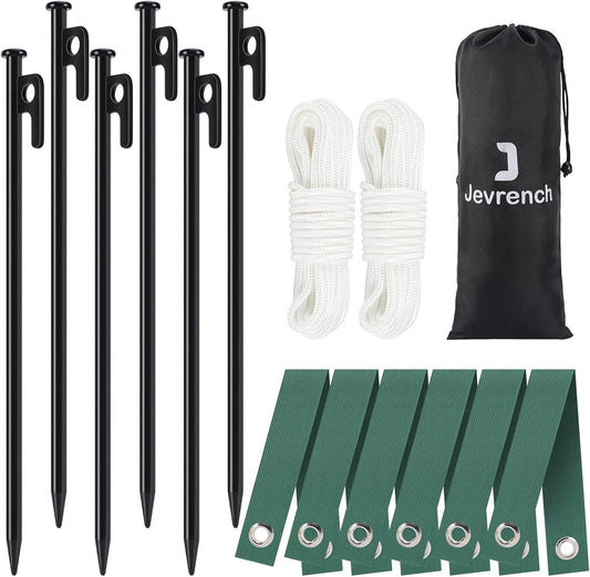 Tree Stakes, Tree Stake Kit for Hurricane Protection & Bad Weather, Tree Stakes and Supports, Heavy Duty 6 Pcs Tree Stake(11.8``), 6 Pcs Tree Straps for Staking, Anchor Rope(65.6ft)