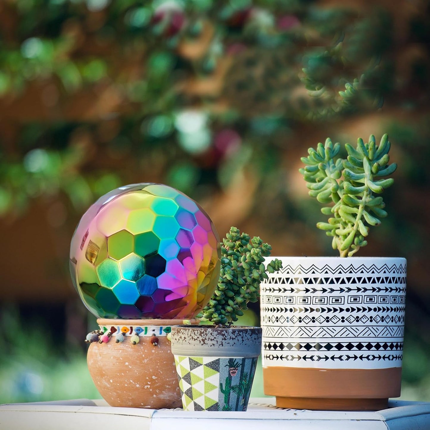 304 Stainless Steel Gazing Ball Sculptures Diamond Ball Decoration Mirror Hollow Decor Ball Reflective Garden Sphere Hollow Metal Ball Ornament Statues Gazing Globe for Home Garden (Rainbow 8 inch)
