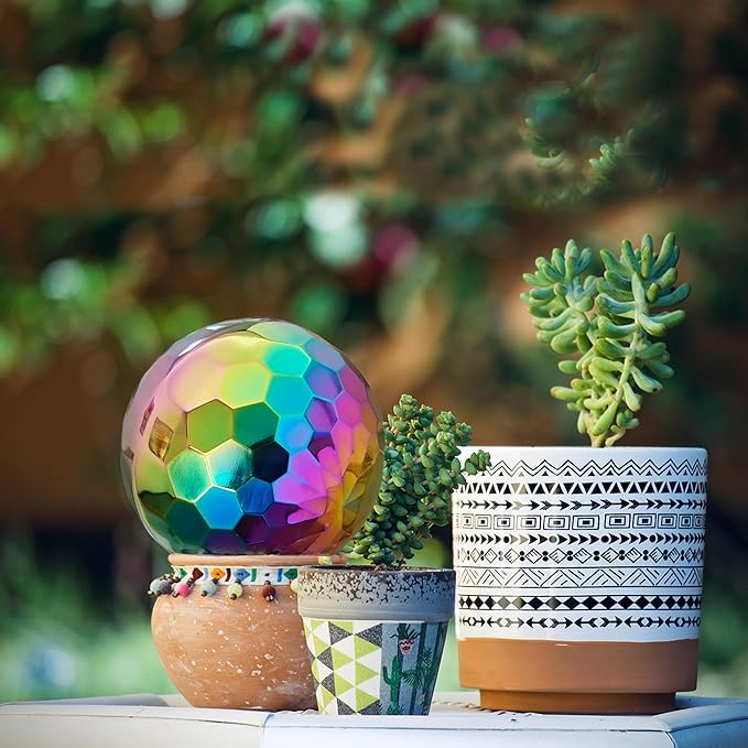 304 Stainless Steel Gazing Ball Sculptures Diamond Ball Decoration Mirror Hollow Decor Ball Reflective Garden Sphere Hollow Metal Ball Ornament Statues Gazing Globe for Home Garden (Rainbow 5Pack)