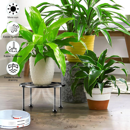 Garden Gifts Plant Lovers Gifts Black Metal Plant Stand with Anti-Slip Base Rustproof Heavy Duty Decorative Round Flower Stand Display Shelf for Indoor/Outdoor