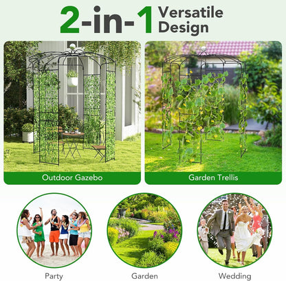 Happygrill Birdcage Shape Garden Arbor, 9.4 x 6.8FT Heavy Duty Gazebo with Hanging Hook for Climbing Plants, Outdoor Arch Pergola Pavilion for Wedding Party Ceremony Decoration