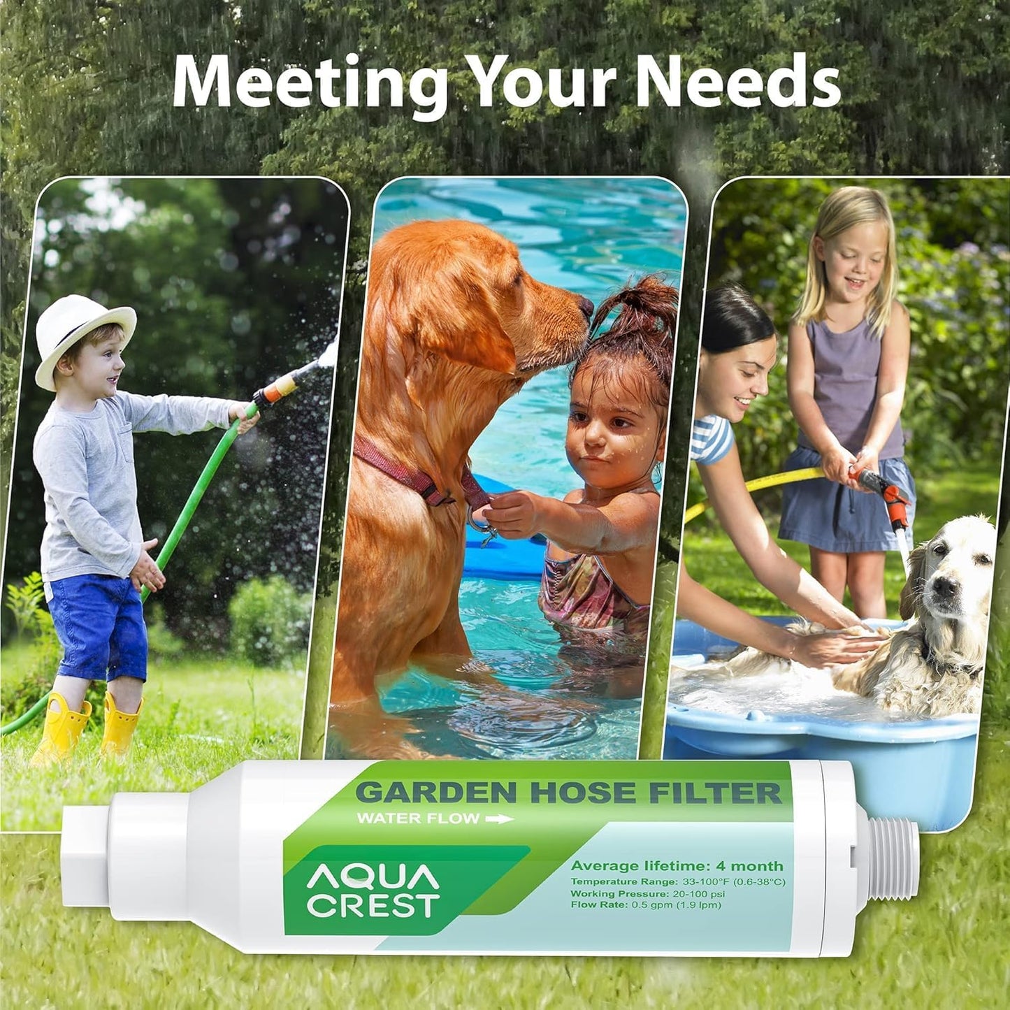 AQUA CREST Garden Hose Water Filter for Plants, Greatly Reduces Chlorine, Odor, Improve Plants Health, Ideal for Organic Gardening, Farming and Pets, Pack of 4