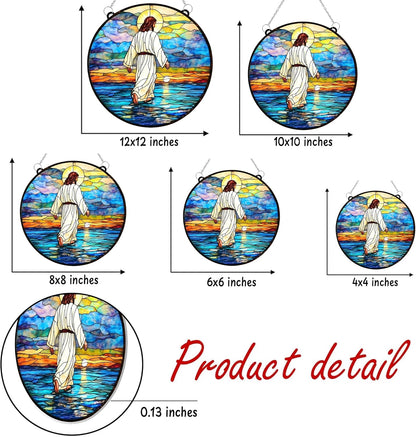 Christian Cross Acrylic Suncatcher Stained Glass Effect Memorial Window Car Hanging Christmas Ornament Indoor Outdoor Decor Garden Sun Catcher for Family Christmas Jesus Gift for Women Mom Grandma