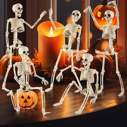 Remiawy Skeleton Halloween Decorations, 6 Pack 16” Full Body Posable Skeletons with Movable Joints, Small Plastic Hanging Props for Haunted House, Yard, Graveyard, Spooky Party Indoor Outdoor Decor