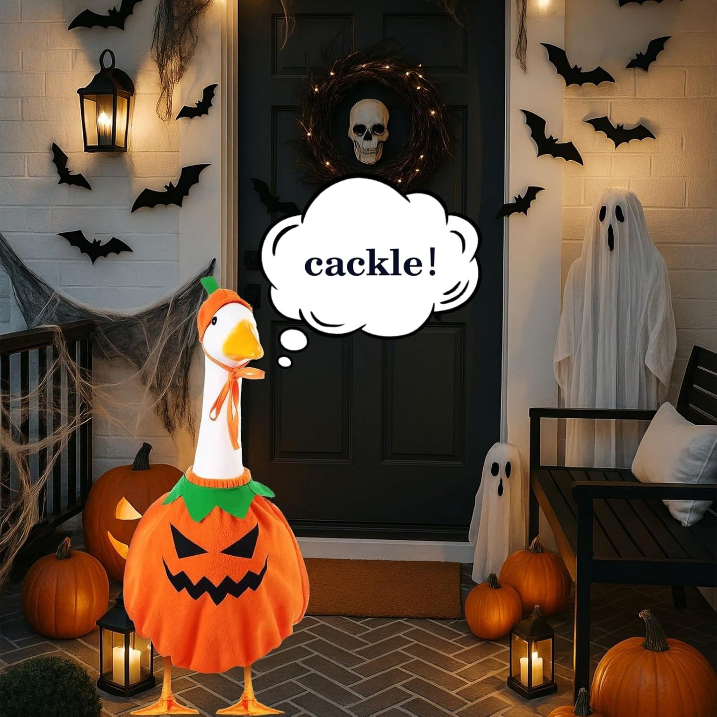 Porch Goose Outfits for 23" Plastic Porch Goose Halloween Pumpkin Outfit Goose Clothes for Cement Goose for Indoor Outdoor Garden Yard Lawn Patio Art Decor(NG)