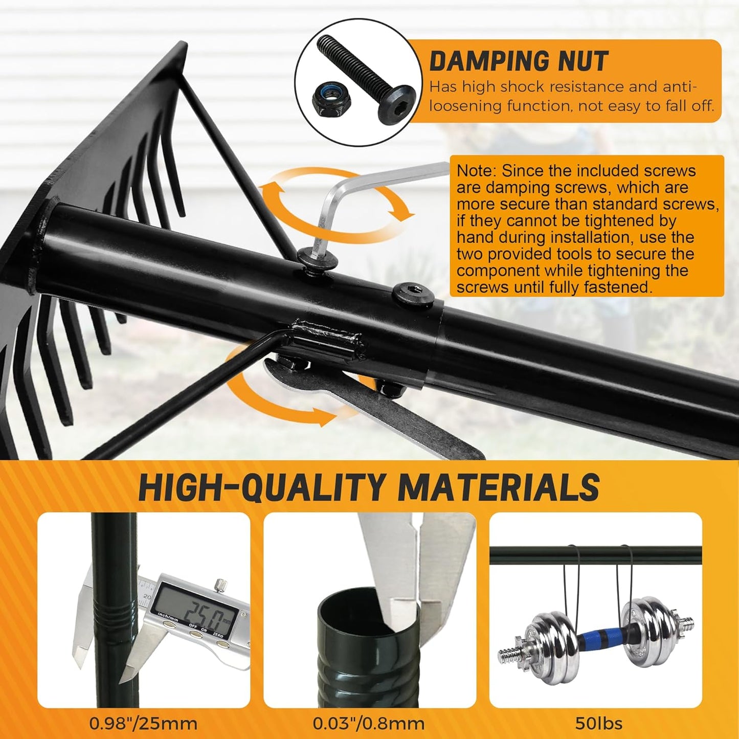 5.4FT Bow Heavy Duty Wide Metal Garden Lawn Rake, 17 Inch Garden Leaf Rake, for Loosening Soil, Raking Leaf, Leveling Rocks, Spreading Mulch Gravel, Rustproof Metal Rakes Garden Tools