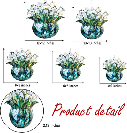 Lily of The Valley Acrylic Suncatcher Stained Glass Effect Window Car Hanging Christmas Ornament Indoor Outdoor Decor Garden Sun Catcher Panel for Flower Lover for Women Mom Grandma