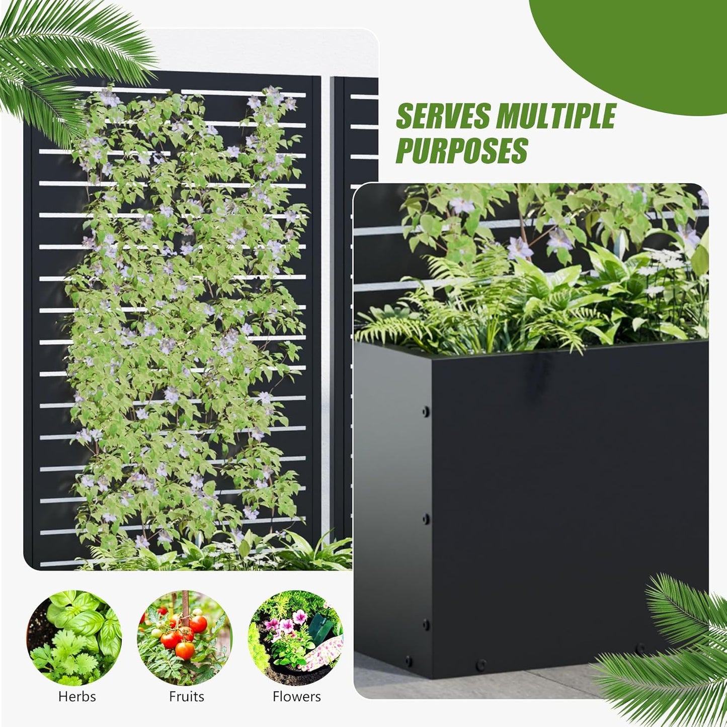 Casaphoria 47"x24" Metal Raised Garden Bed with Trellis(2 Pack), Outdoor Planter Box with Wheels & Drainage Holes for Climbing Plants, Flowers, Elevated Garden Kit with Privacy Screen, Black-Louvered