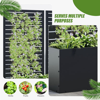 Casaphoria 47"x24" Metal Raised Garden Bed with Trellis(2 Pack), Outdoor Planter Box with Wheels & Drainage Holes for Climbing Plants, Flowers, Elevated Garden Kit with Privacy Screen, Black-Louvered