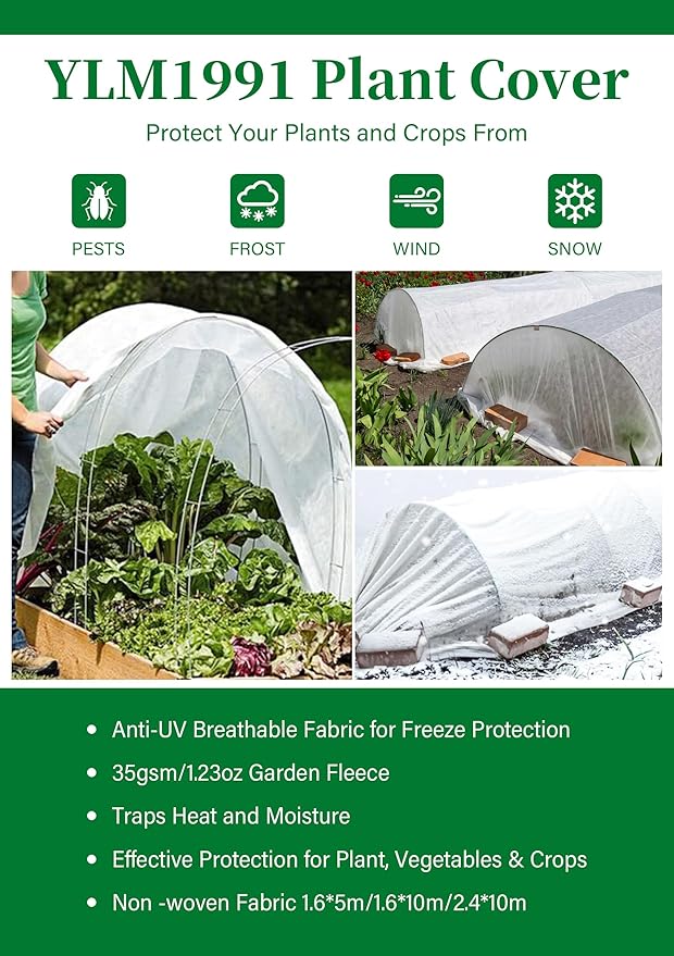 1.06oz/yd² Plant Covers Freeze Protection 7.8 ft x 32ft, Garden Fabric Frost Cover for Winter Plants Vegetables Flowers Fruits Sun Protection