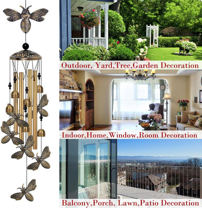 Bronze Bee Wind Chimes Decor, Mobile Blessing Wind Bells Decorate, Sympathy Wind Catcher, Memorial Gifts for Mom,Grandma,Woman (Housewarming/Outside/Indoor/Home/Room/Porch/Yard/Garden Decoration)