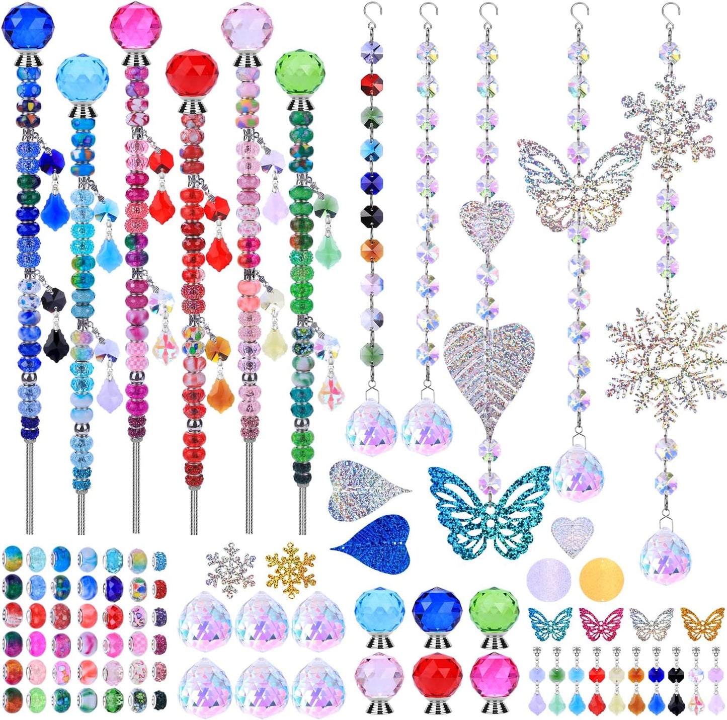 VICTLOV Crystal Suncatcher Making Kit, 340 Pieces with Beads, Snowflakes, Butterflies, Glass Balls for Garden Decoration, DIY Outdoor Hanging Ornaments (340Pcs Crystal Ball+Pendant)