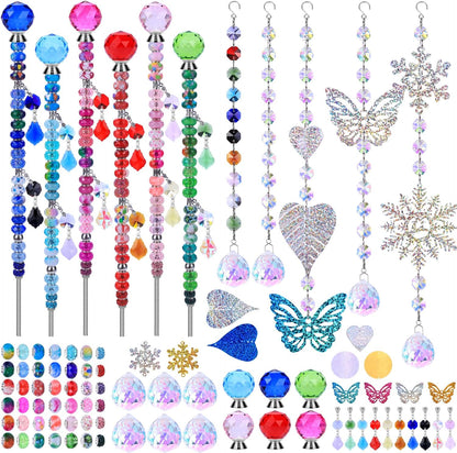VICTLOV Crystal Suncatcher Making Kit, 340 Pieces with Beads, Snowflakes, Butterflies, Glass Balls for Garden Decoration, DIY Outdoor Hanging Ornaments (340Pcs Crystal Ball+Pendant)