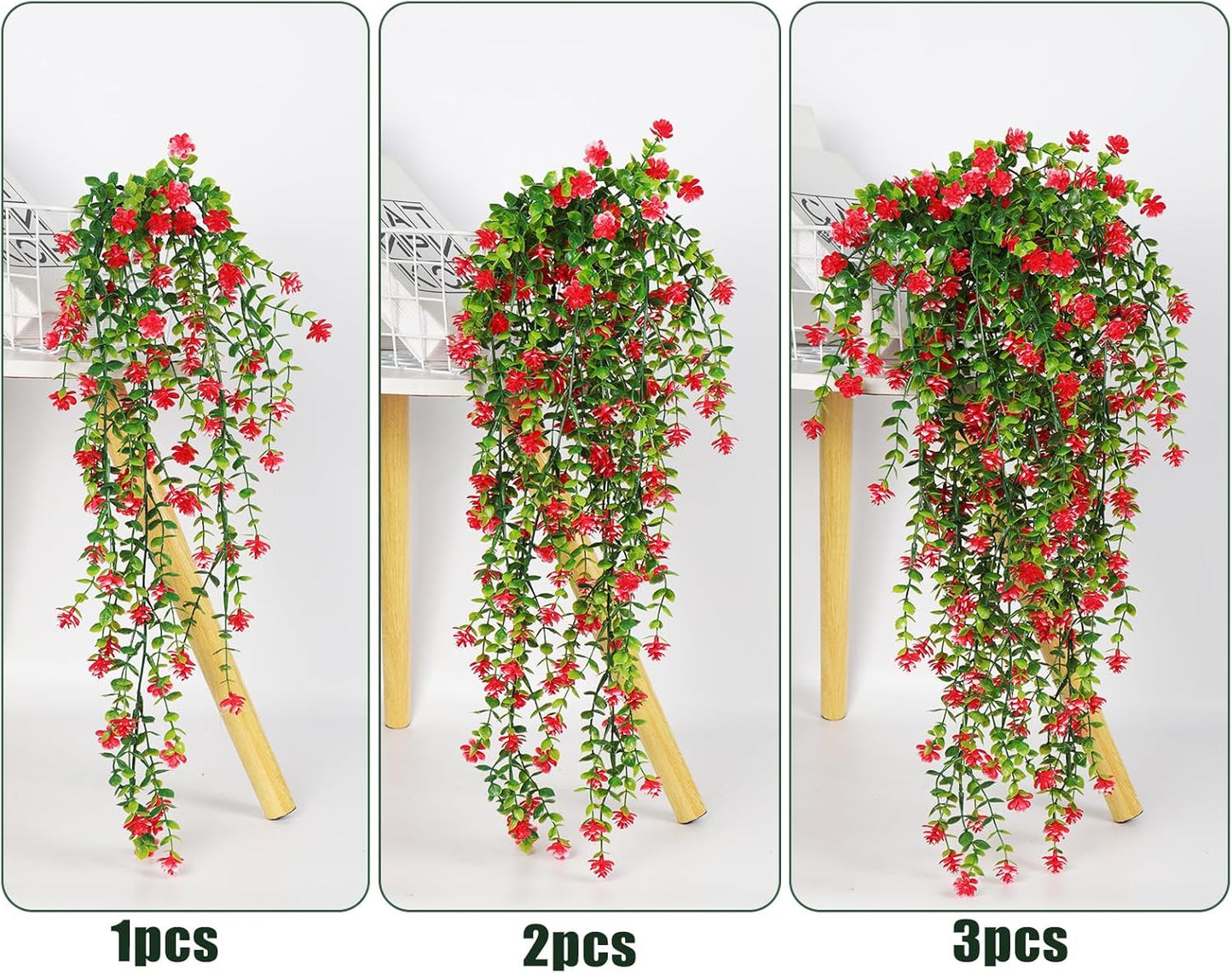 RECUTMS Artificial Hanging Plants Fake Hanging Vine Flowers Fake Plants Faux Hanging Plants Outdoor Faux Eucalyptus Leaf Greenery Wall Indoor Room Wall Wedding Patio Porch Decor(Red)
