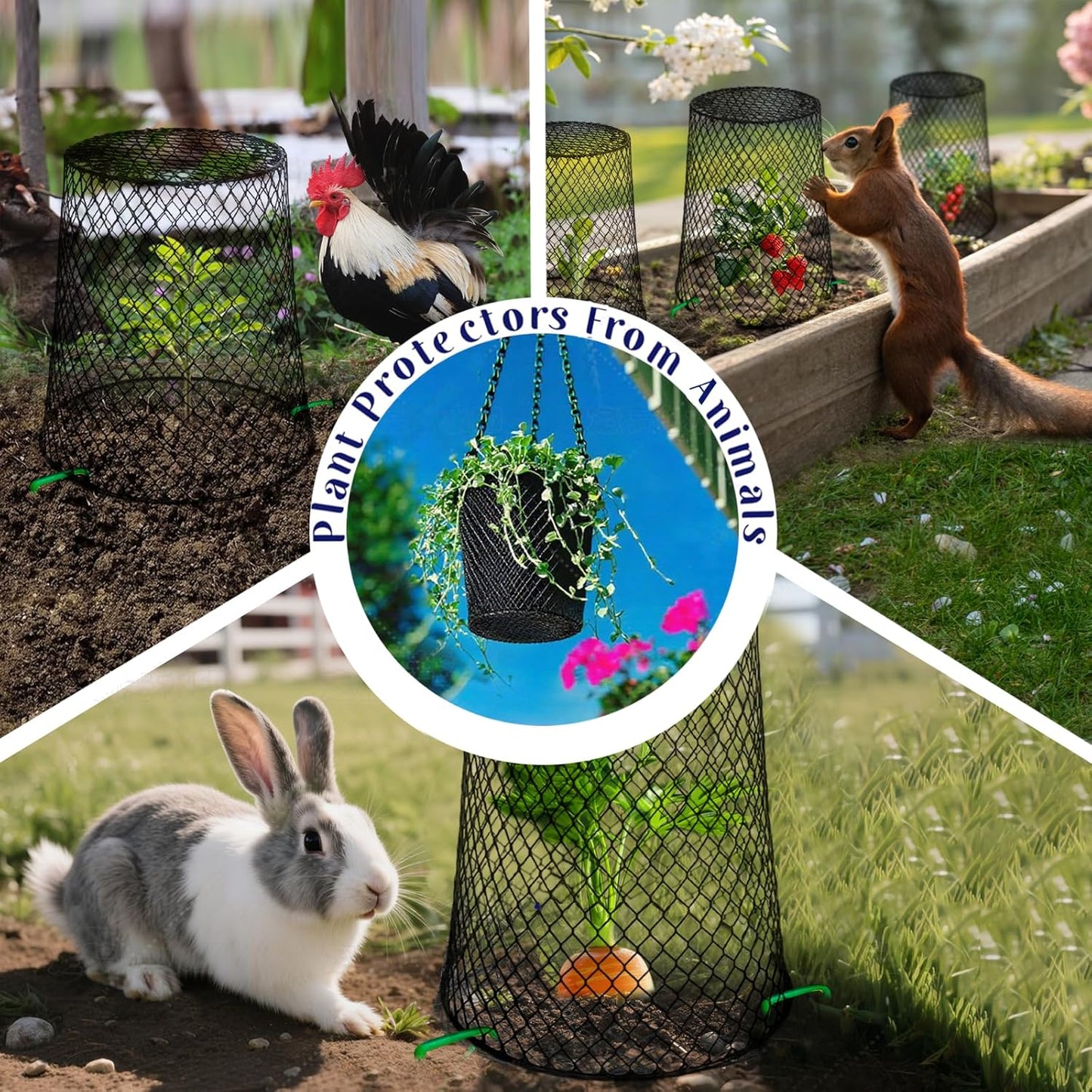 Feel Natural 10Pcs"9.25x9.45"Chicken Wire Cloches Plant Cover,Plant Cage,Plant Protectors from Animals,Plant Covers from Animals,with 30Pcs Landscape Staples&20Pcs Garden Plant Label.