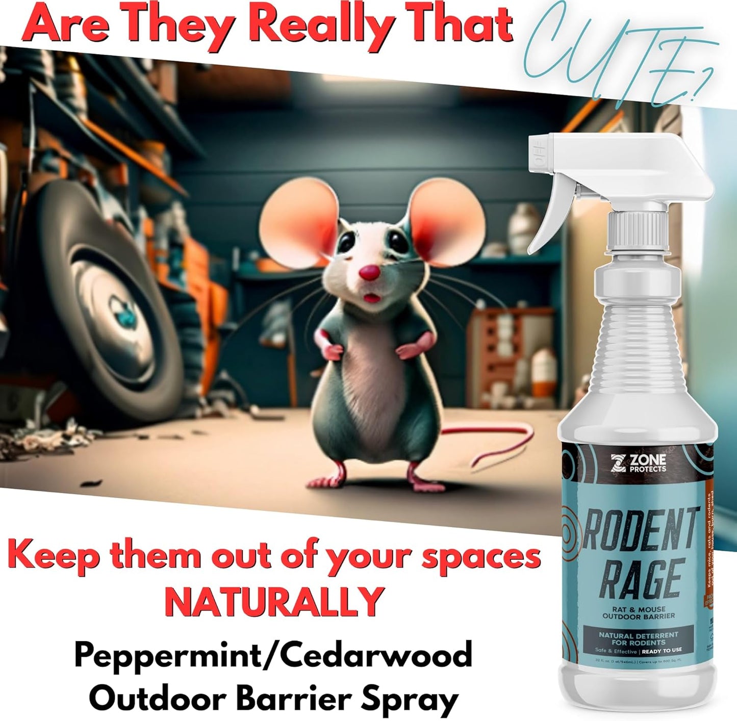 Rodent Rage Rat and Mouse Repellent; All-Natural Rodent Outdoor Barrier; Keeps Rats and Mice Out of Your Spaces