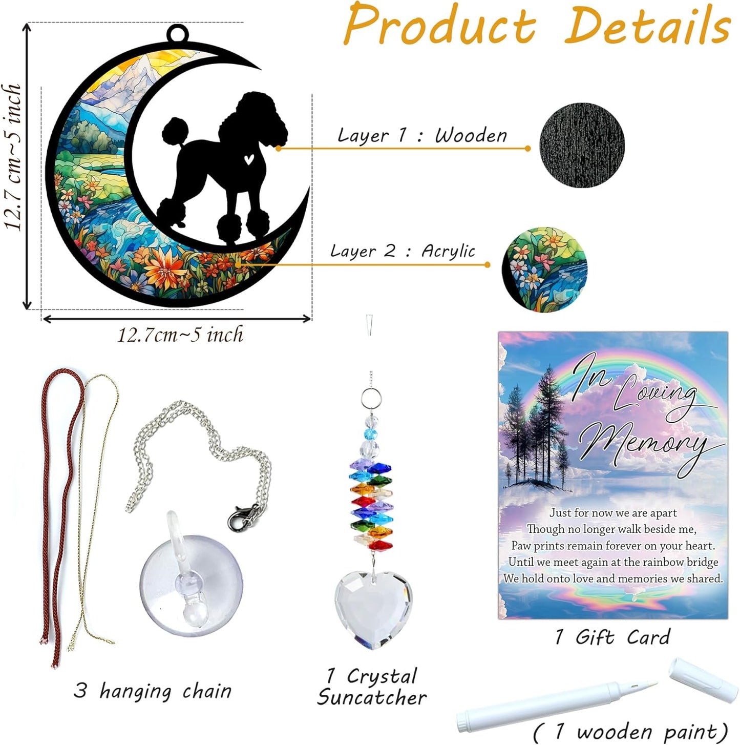 Poodle Suncatcher, Personalized Pet Loss Gift with Name & Date, Heart-Shaped Crystal Sun Catcher, Dog Remembrance Sympathy Rainbow Maker for Window & Garden