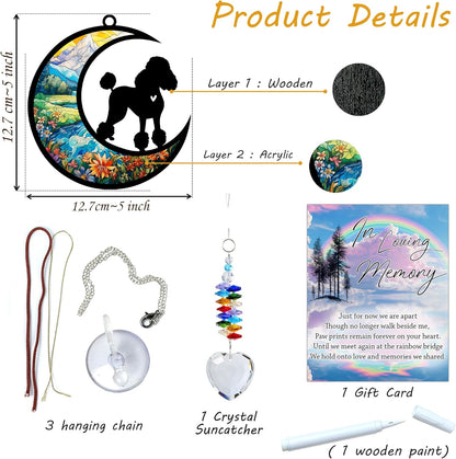 Poodle Suncatcher, Personalized Pet Loss Gift with Name & Date, Heart-Shaped Crystal Sun Catcher, Dog Remembrance Sympathy Rainbow Maker for Window & Garden