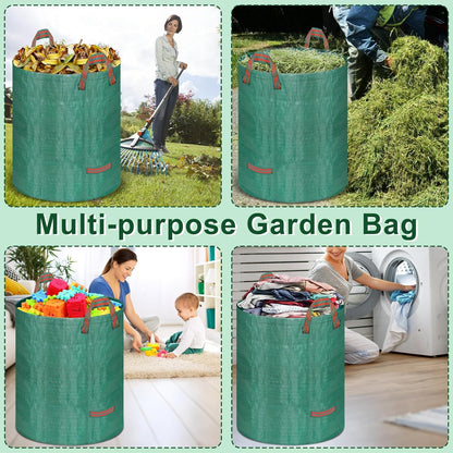 Remiawy Reusable Yard Waste Bags, 4 Packs 32 Gallons Lawn and Leaf Garden Bags Heavy Duty with 4 Handles, Collapsible Yard Waste Containers Camping Yard Recycling Bin for Debris Leaves Grass Clippings