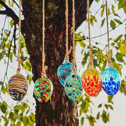 6pcs Decorative Hanging Christmas Balls Ornaments Garden Gazing Ball Hand Blown Glass Egg Ball for Outdoor Patio Décor Hanging Friendship Balls Collectible Figurine Glass Eggs